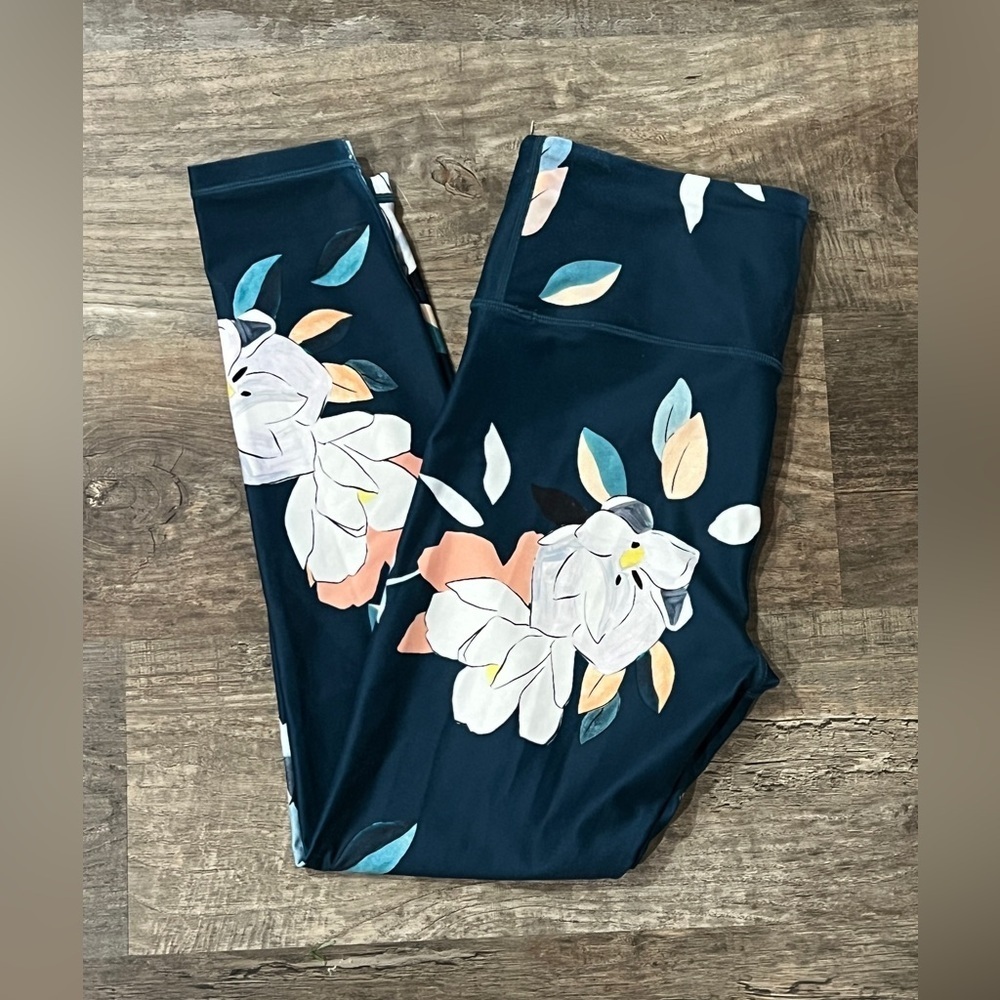 Athleta Teal and Peach Floral Leggings